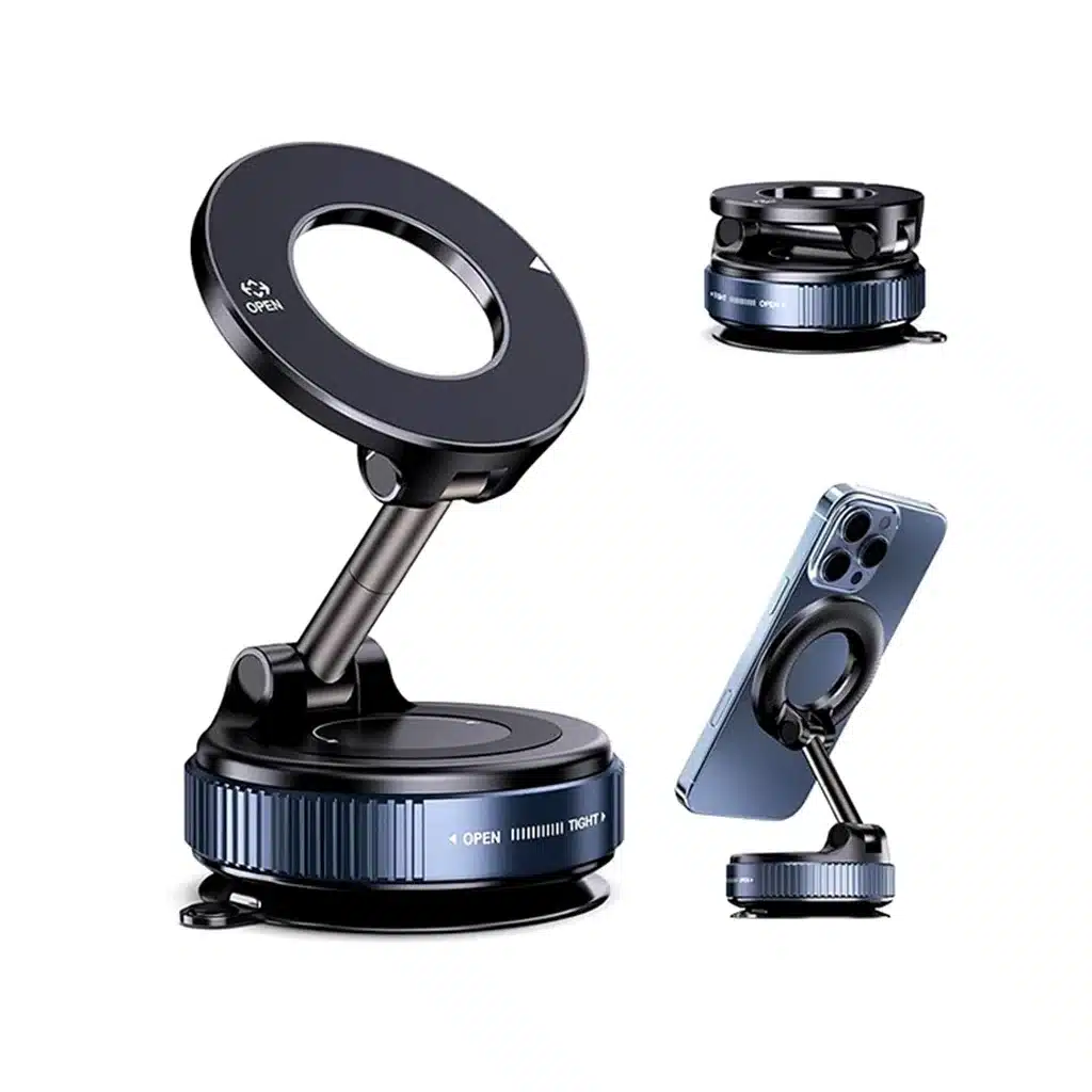 Vacuum magnetic phone holder for car and desk – strong suction, 360-degree rotation