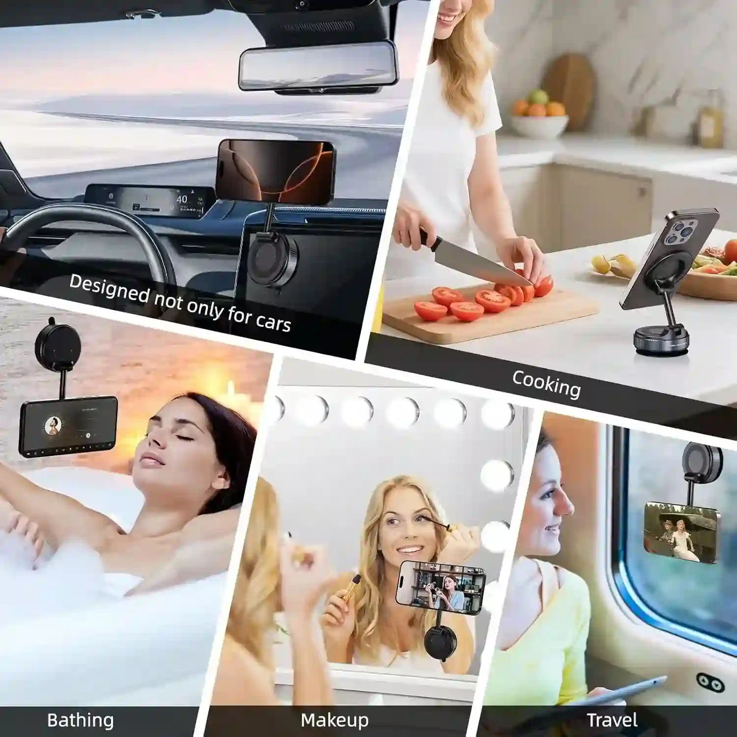 Vacuum magnetic phone holder for car and desk – strong suction, 360-degree rotation